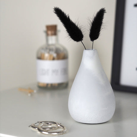 Concrete Teardrop Bud Vase | White Marble