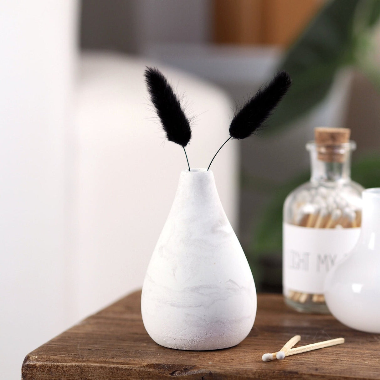 Concrete Teardrop Bud Vase | White Marble