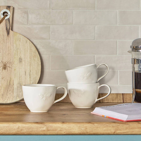 Bees White Stoneware Mug