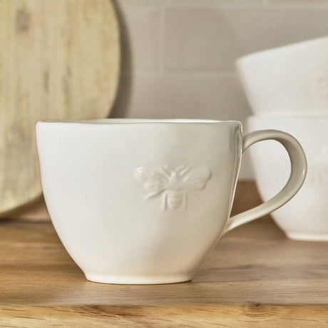 Bees White Stoneware Mug
