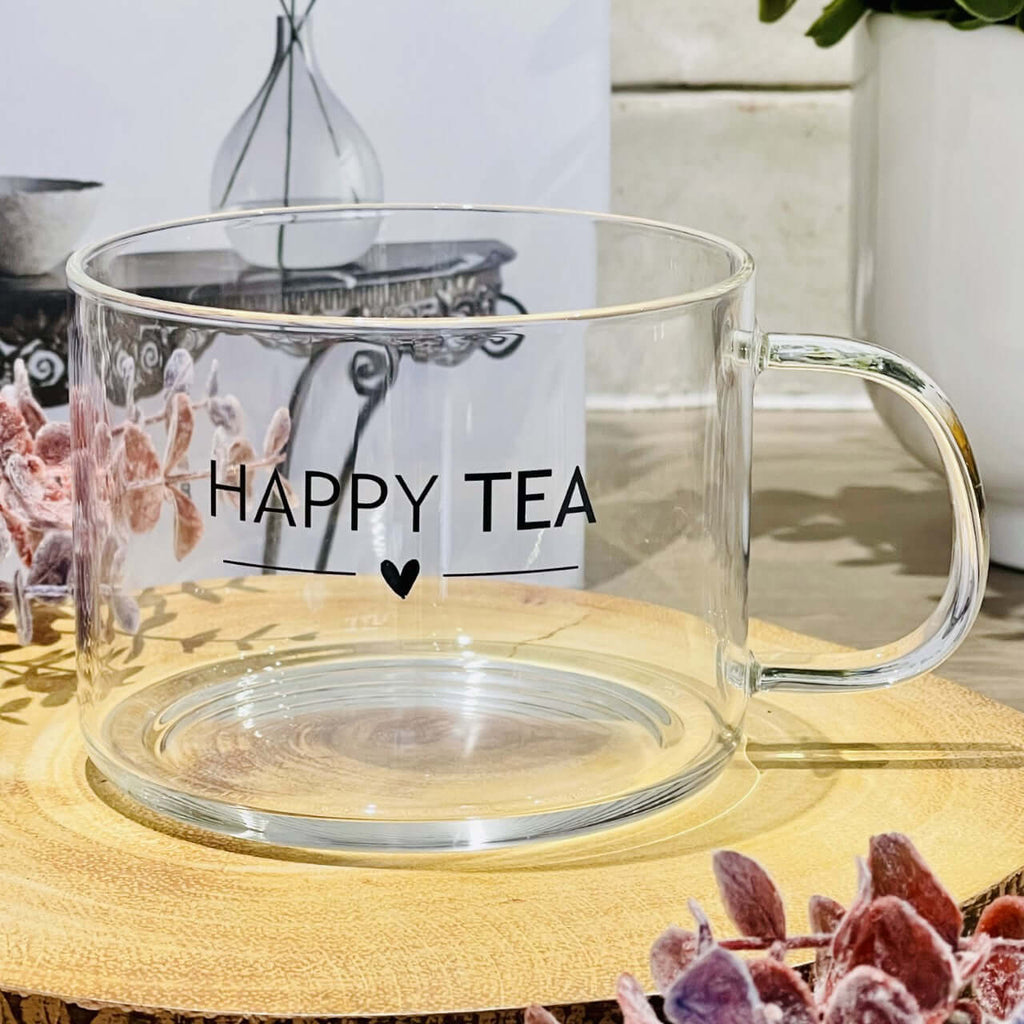 Happy Tea Glass Mug - Starburst Interiors Limited